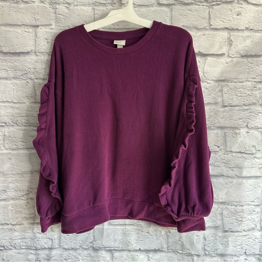 PREOWNED A NEW DAY RUFFLE SLEEVE ACCENT PURPLE SWEATER PLUS SIZE XXL